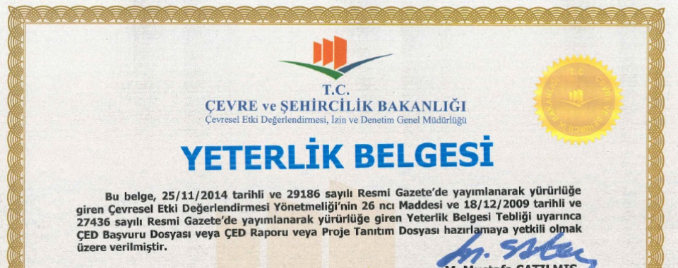 ÇED YETERLİK BELGEMİZ